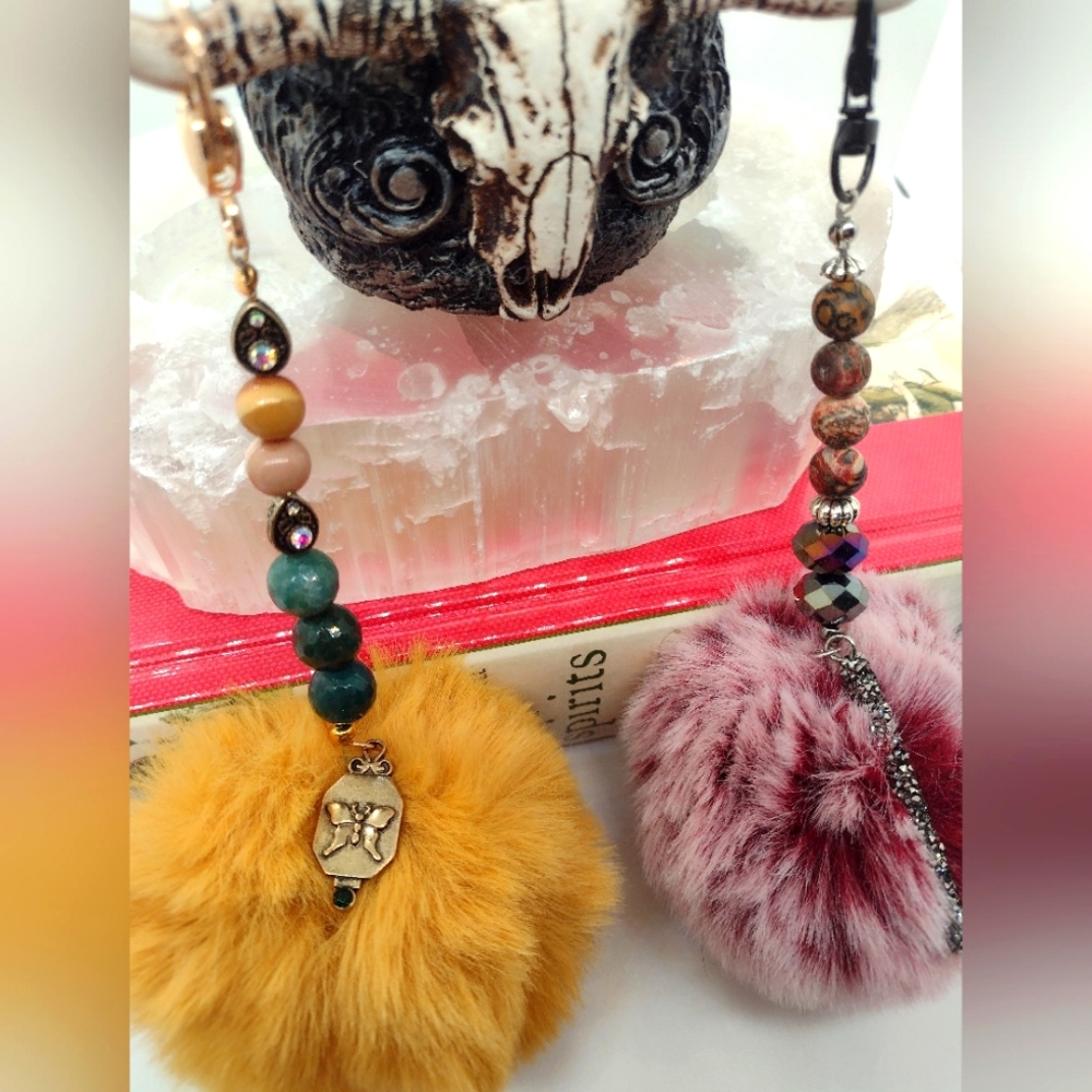 Crystal Beaded Keychain Bag Charm Set of 2
